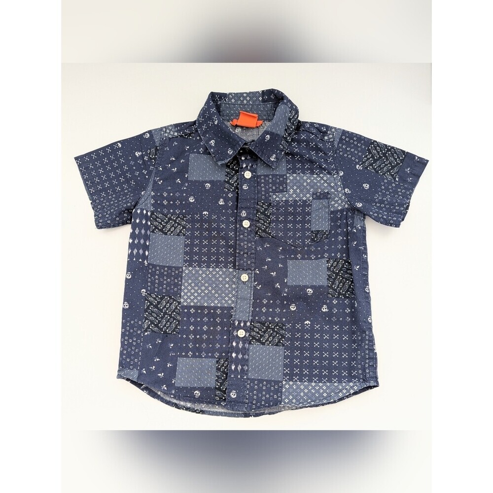 Joe Fresh Boys' (Size 4) Navy & White Patchwork Design Button-Down Shirt